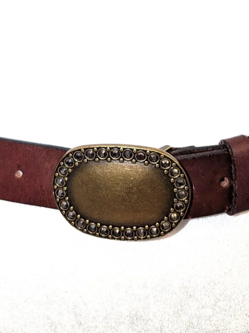 VINTAGE Fossil | Size Large Brown Leather Belt w Brass/Antique Gold Tone Buckle